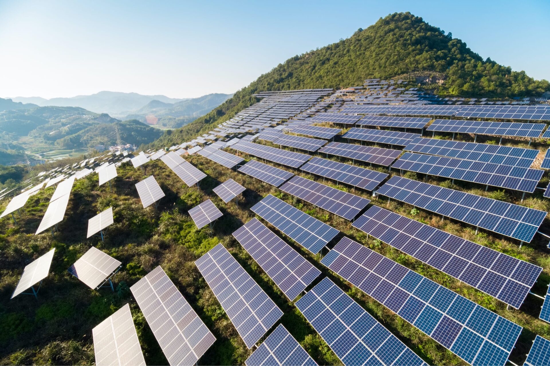 Solar panels on a hill